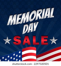 Memorial Day Sale background with US national flag. Memorial Day design. Template for national American holiday event. Vector illustration.
