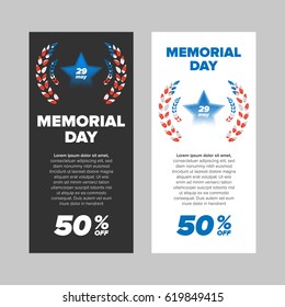 Memorial day sale banner with leaves and usa flag