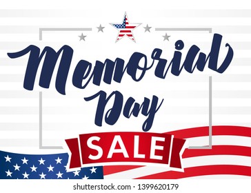 Memorial Day sale banner. Remember and honor. Hand drawn text with stars for memorial day in USA. Calligraphic design for sale banner or poster vector illustration 