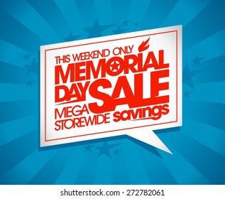 Memorial day sale design with speech bubble and rays.