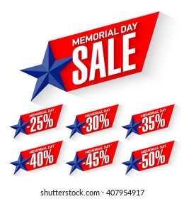 Memorial Day Sale discount labels vector illustration