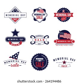 Memorial Day Sale icons EPS 10 vector royalty free stock illustration for greeting card, ad, promotion, poster, flier, blog, article, ad, marketing, retail shop, brochure, signage