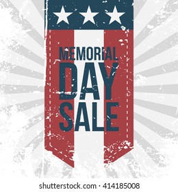 Memorial Day Sale Label on striped Background