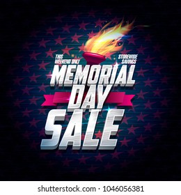 Memorial day sale poster design with torch fire