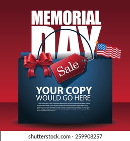 Memorial Day Sale shopping bag Background EPS 10 vector royalty free stock illustration for greeting card, ad, promotion, poster, flier, blog, article, social media, marketing