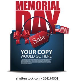 Memorial Day Sale shopping bag background EPS 10 vector royalty free stock illustration for greeting card, ad, promotion, poster, flier, blog, article, ad, marketing, retail shop, brochure, signage