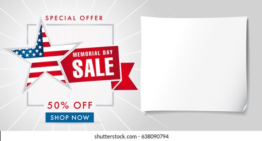 Memorial day sale special offer banner template. Happy Memorial Day Sale discount labels for web banner special offer vector illustration