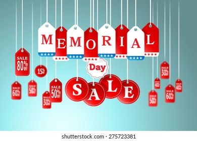 Memorial Day and Sale tag hanging in store for promotion and shopping concept.vector illustration