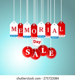 Memorial Day and Sale tag hanging in store for promotion and shopping concept.vector illustration