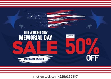 memorial day sale web banner. happy memorial day holiday sale post. memorial day weekend sale banner. Memorial Day social media promotion template design of USA national flag colors.