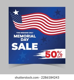 memorial day sale web banner. happy memorial day holiday sale post. memorial day weekend sale banner. Memorial Day social media promotion template design of USA national flag colors