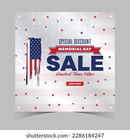 memorial day sale web banner. happy memorial day holiday sale post. memorial day weekend sale banner. Memorial Day social media promotion template design of USA national flag colors