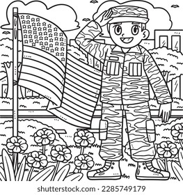 Memorial Day Saluting Soldier Coloring Page 