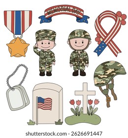 Memorial Day set on white background