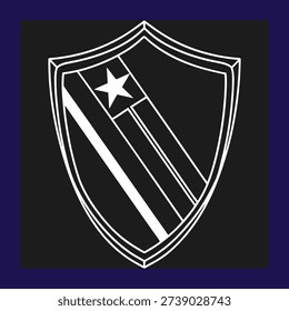 Memorial Day Shield Emblem with Star and Stripes - Patriotic Line Art for Remembrance and Honoring Fallen Heroes