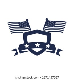 Gedenktag Schild Flaggen Banner Stars Amerikanische Feier Vektorillustration Illustration Silhouette Stil Symbol