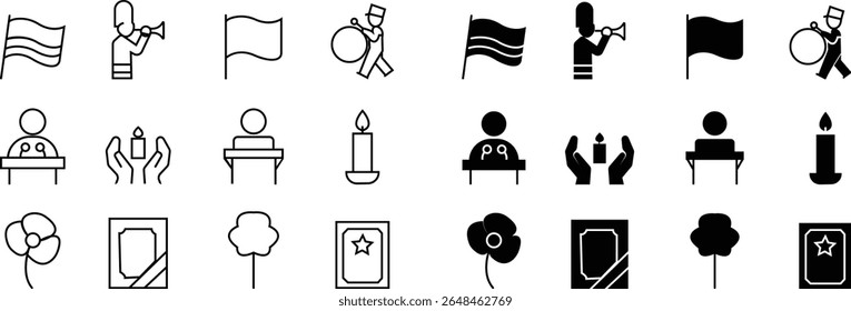 Conjunto de ícones da Silhueta do Dia do Memorial, Um símbolo universal para luto, lembrança, eventos memoriais e várias causas de apoio. Homenagem Símbolos Memorial Militar, Lembrar e honrar, respeitar eventos