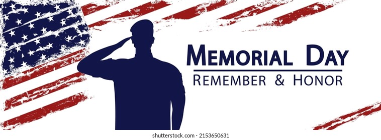Memorial day and silhouette of an officer on the background of the flag of the United States of America.
