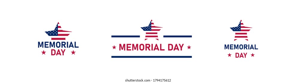 Memorial day, simple icon set. Flag usa concept illustration in vector flat style.
