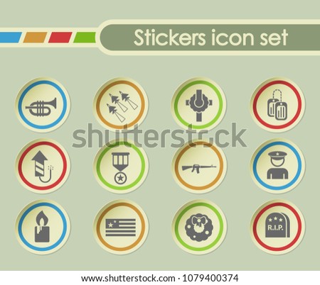memorial day simple vector icons on round stickers