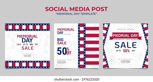 Memorial Day Social Media Post Template Design With The National Flag Of The United States Of America