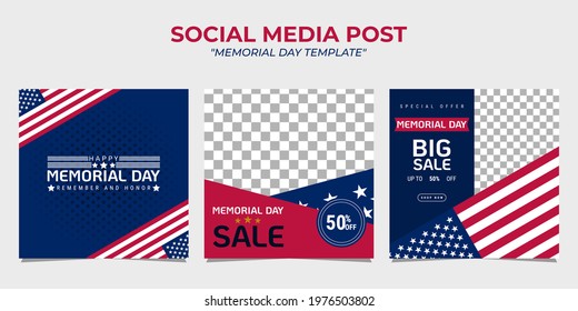 Memorial Day social media post template design. It is suitable for poster, banner, greeting card, etc. Vector illustration