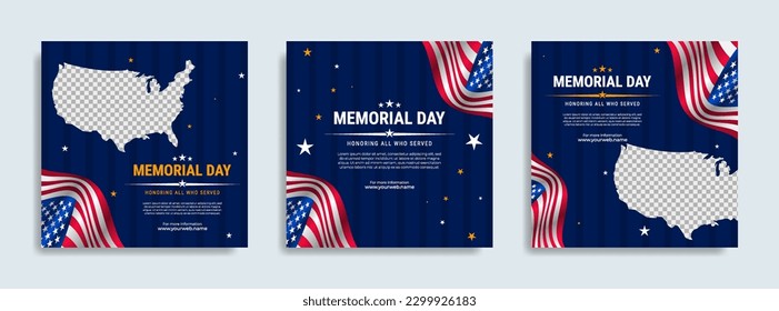 Memorial day Social media post template design with the national flag of the United States of America