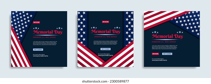 Memorial day Social media post template design with the national flag of the United States of America