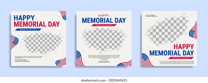 Memorial day Social media post template design with the national flag of the United States of America