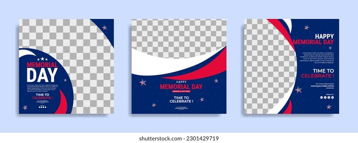 Memorial day Social media post template design with the national flag of the United States of America