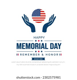 Memorial Day social media post banner, Background or typography design. Remember and Honor. National American holiday illustration. Vector Memorial day greeting card or background design.