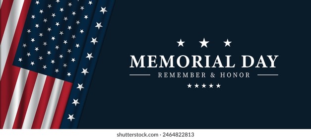 Memorial Day social media post banner set, Background or typography design set. Remember and Honor. National American holiday illustration