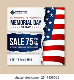 Memorial Day social media post Anuncio Fondo o conjunto de diseño de tipografía. Recuerden y honren. Ilustración de fiesta nacional americana. Tarjeta de felicitación. Cubierta de la venta, productos especiales del Precio en espina de papel.