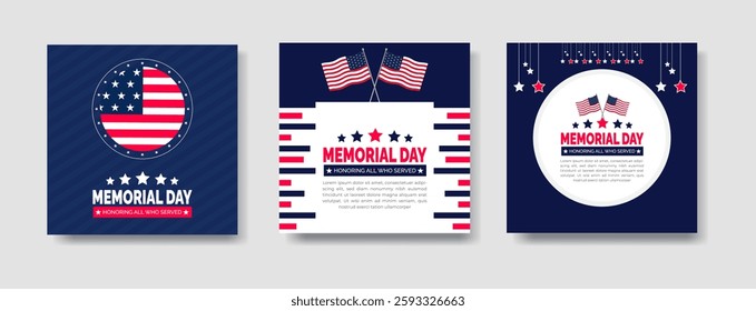 Memorial Day social media post banner set, Background design set. Remember and Honor. National American holiday. Memorial day ,Greeting Card, Poster trendy design template with text inscription