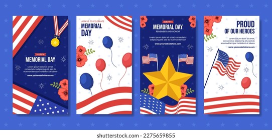 Memorial Day Social Media Stories Flat Cartoon Hand Drawn Templates Background Illustration