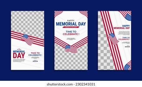Memorial day Social media stories template design with the national flag of the United States of America