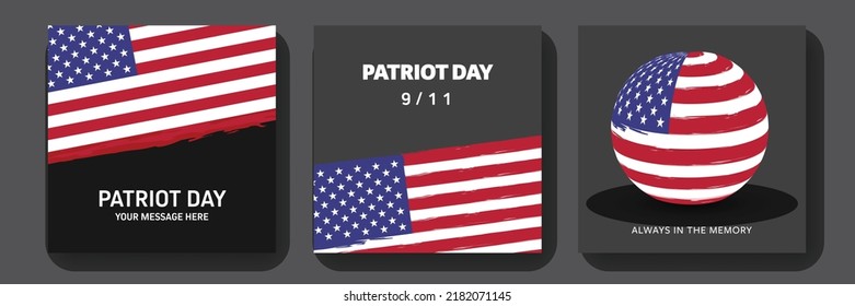 Memorial day social media templates, editable layouts with US flag, bargain background, vector illustration for patriot day, universal america holiday template