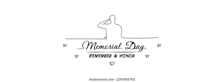 Memorial Day, soldier salutes. Continuous one line drawing.