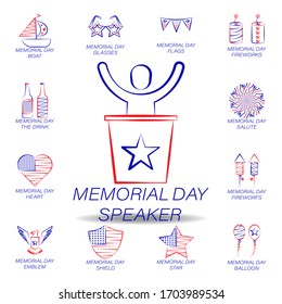 memorial day speaker colored icon. Set of memorial day illustration icon. Signs and symbols can be used for web, logo, mobile app, UI, UX on white background