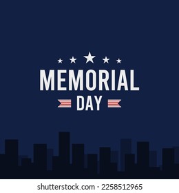 memorial day square greeting with american flag on blue background