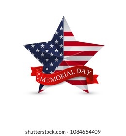 Memorial Day with star in national flag of United States. National holiday of the USA. Vector illustration.