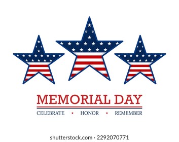 Memorial Day with star in national flag colors. Honoring All Who Served. National american holiday illustration. Vector Memorial day greeting card