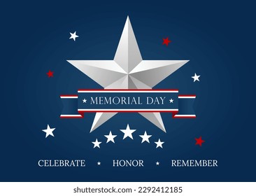 Memorial Day with star in national flag colors. Honoring All Who Served. National american holiday illustration. Vector Memorial day greeting card