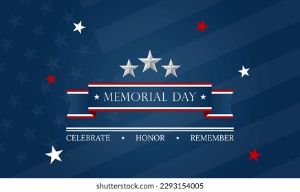 Memorial Day with star in national flag colors. Honoring All Who Served. National american holiday illustration. Vector Memorial day greeting card
