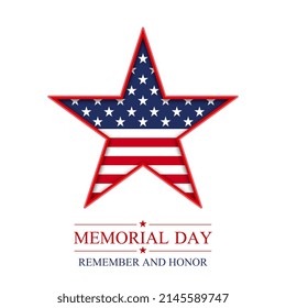 Memorial Day star in the United States of America. American star with national flag. Vector illustration.
