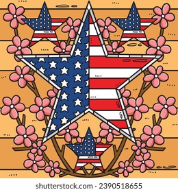Estrella de conmemoración de la bandera de los Estados Unidos florió caricatura de color