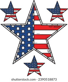 Memorial Day Star US Flag Cartoon Colored Clipart