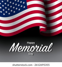 Memorial Day Template Design with waving USA Flag. Vector Illustration.