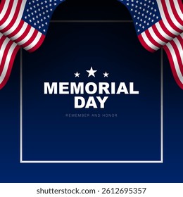 Memorial Day Template Design with waving USA Flag. Vector Illustration.