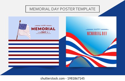 Memorial Day. Template for Memorial Day. Vector illustration. Invitation template with red text and waving us flag.